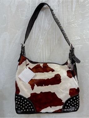 Vintage Y2K western cowgirl girly genuine leather cowhide hobo studded bag
